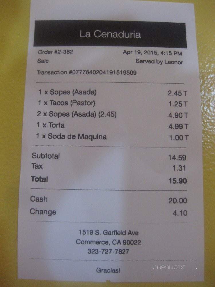 La Cenaduria - Los Angeles, CA menu_pic