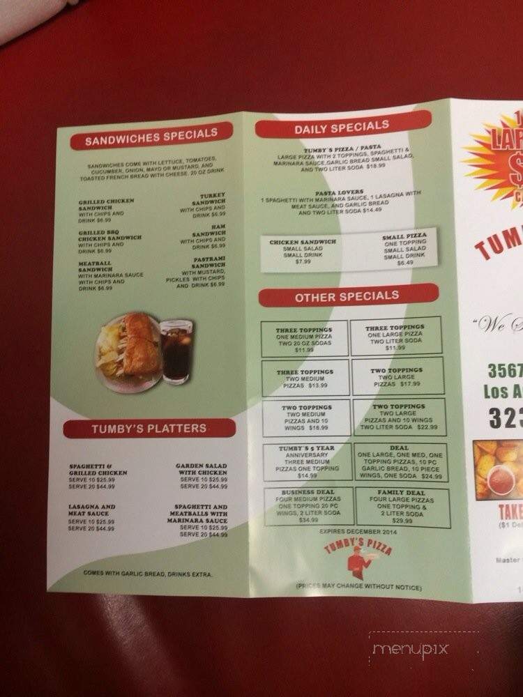Tumby's Pizza - Los Angeles, CA menu_pic