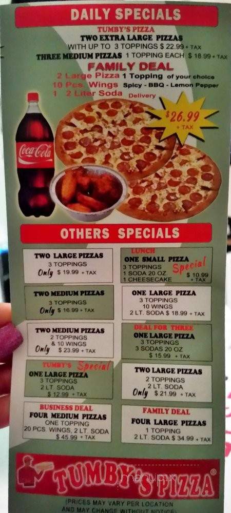 Tumby's Pizza - Los Angeles, CA menu_pic