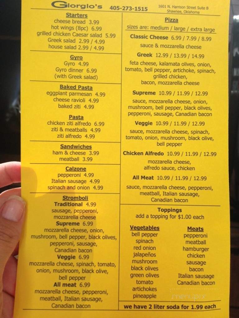 Giorgio's Pizzeria - Shawnee, OK menu_pic