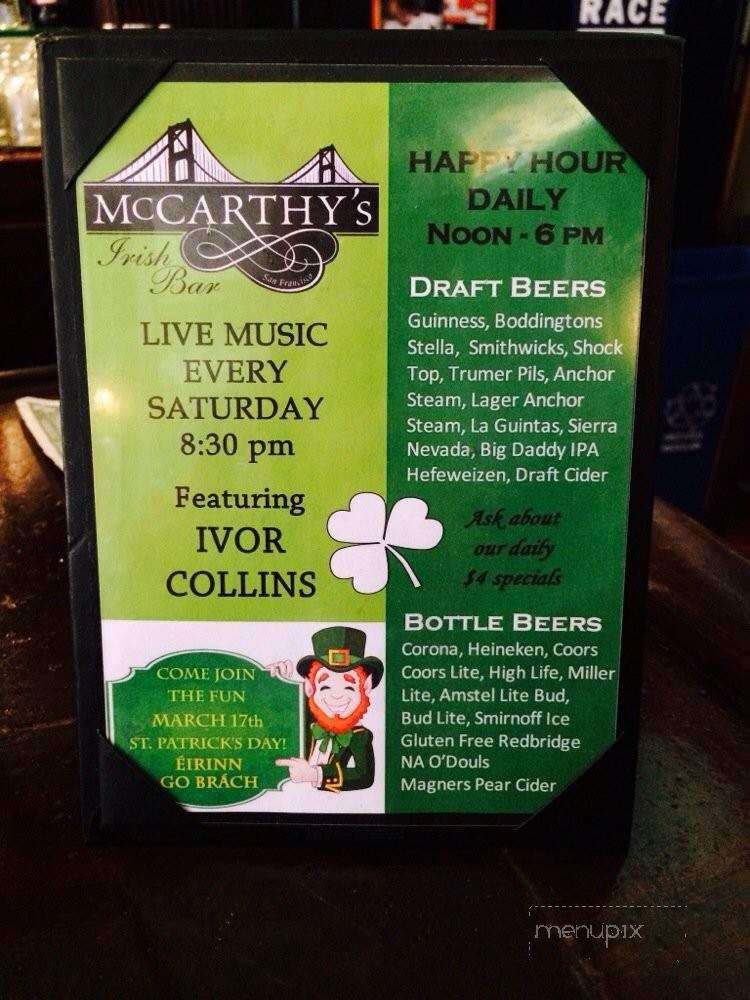 McCarthy's - San Francisco, CA menu_pic