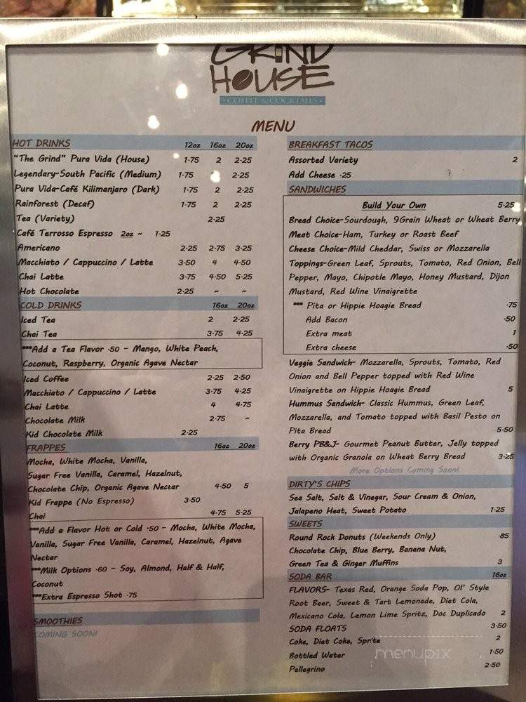 Grind House Coffee & Cocktails - Kyle, TX menu_pic