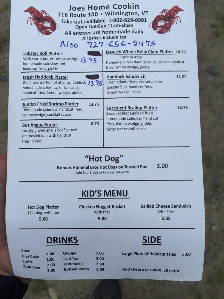 Joe's Home Cookin' - Wilmington, VT menu_pic