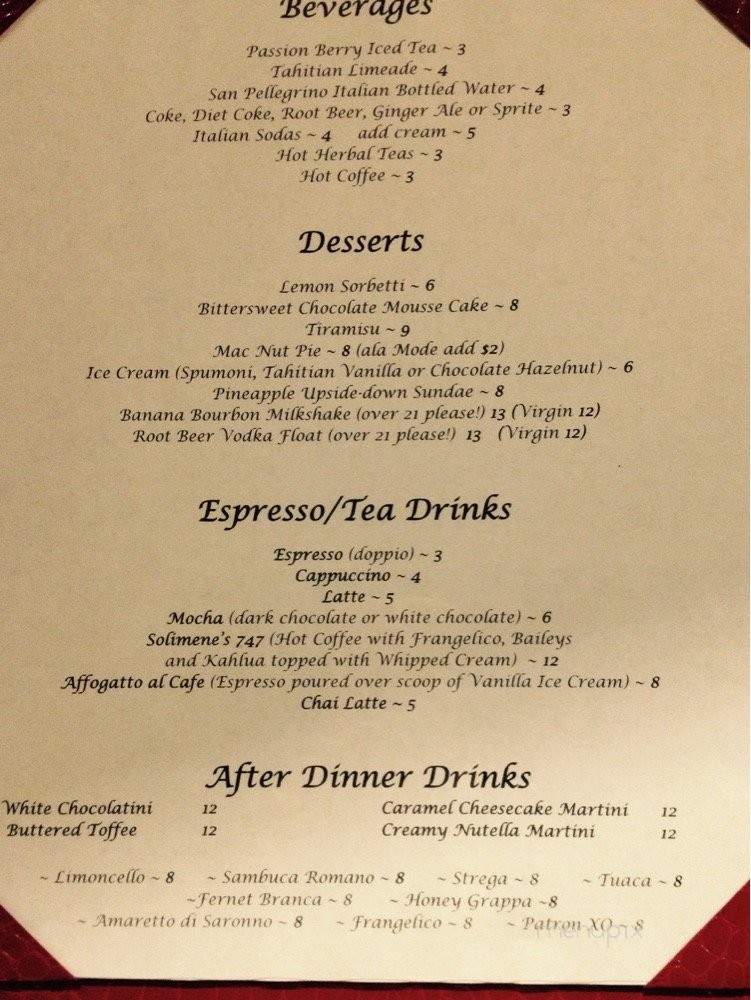 Solimene's Italian Restaurant - Waikoloa Village, HI menu_pic