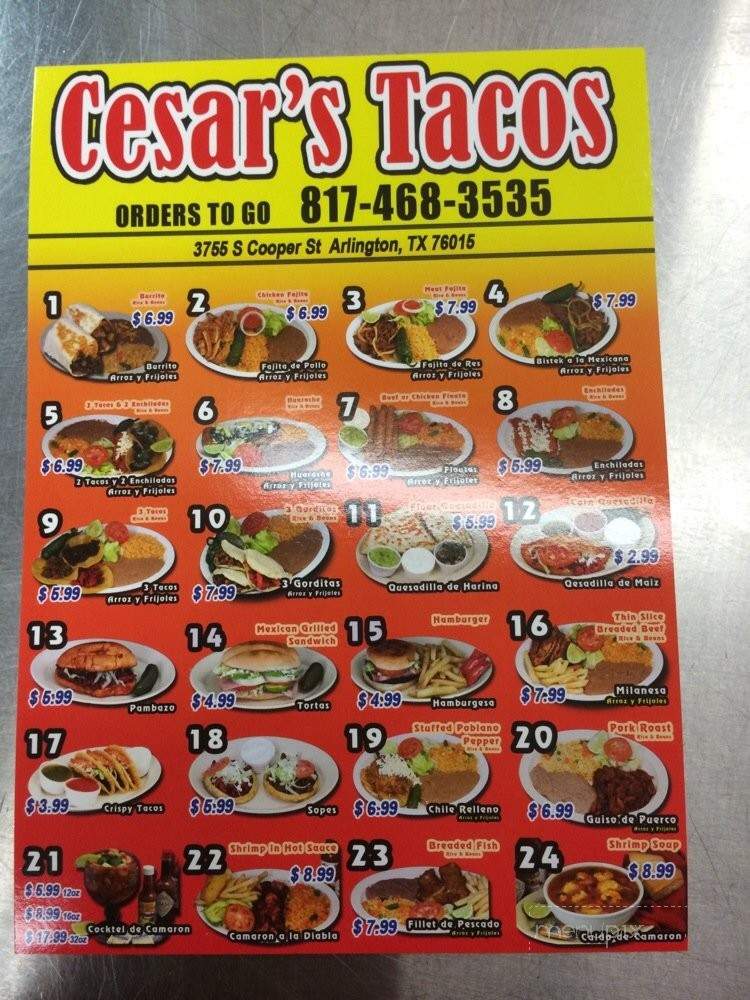 Cesar's Tacos - Arlington, TX menu_pic