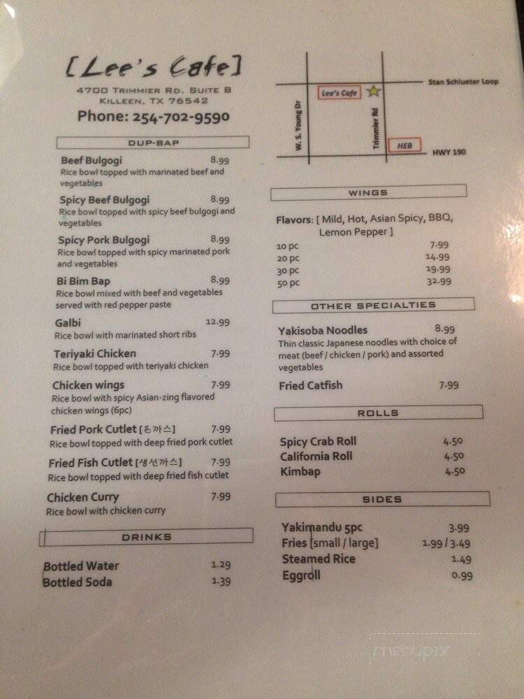 Menu of Lee's Cafe in Killeen, TX 76542