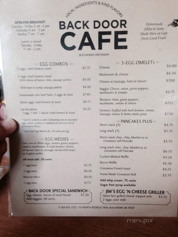 Backdoor Cafe - Buchanan, MI menu_pic