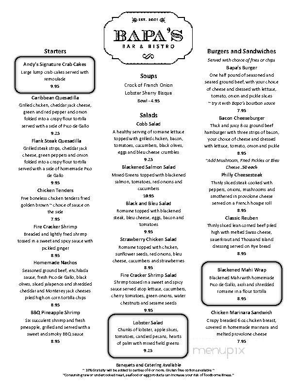 Bapa's Bistro & Bar - Titusville, FL menu_pic