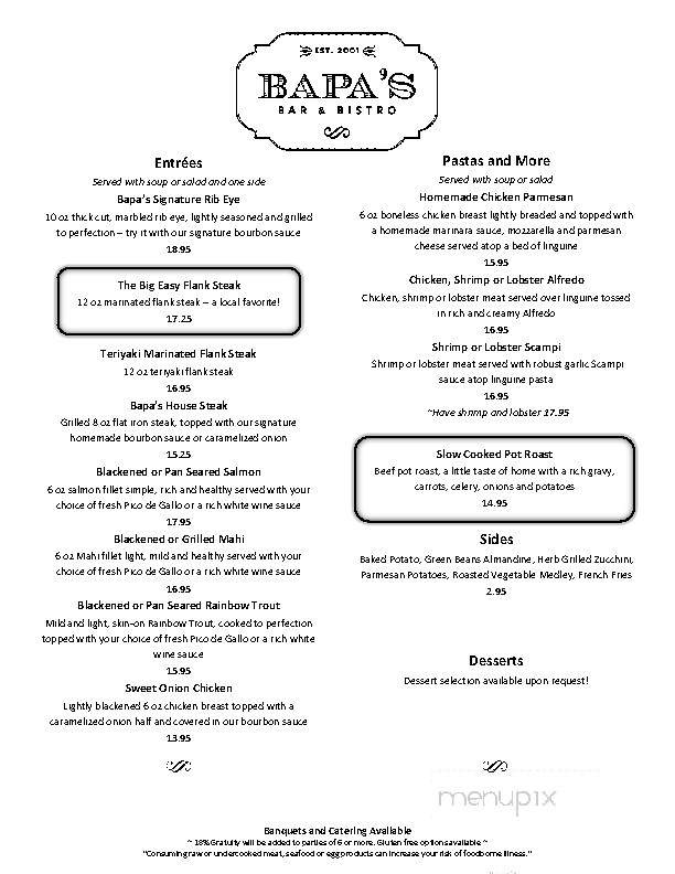 Bapa's Bistro & Bar - Titusville, FL menu_pic