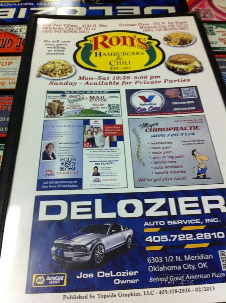 Ron's Hamburgers and Chili - Oklahoma City, OK menu_pic