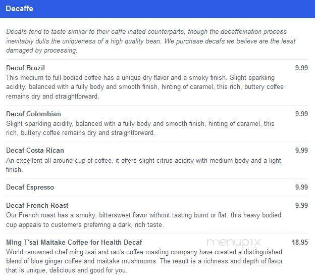 Rao's Coffee - Northampton, MA menu_pic