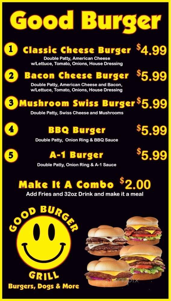 Online Menu of Good Burger Grill, Queen Creek, AZ