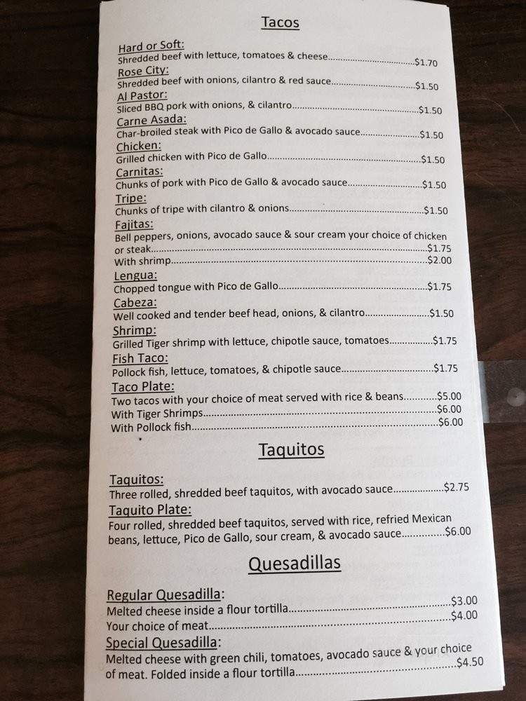 Rose City Taqueria - Portland, OR menu_pic