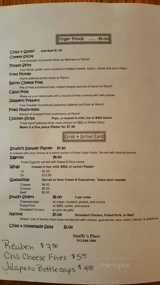 Snuffy's Bar & Grill - Hutto, TX menu_pic