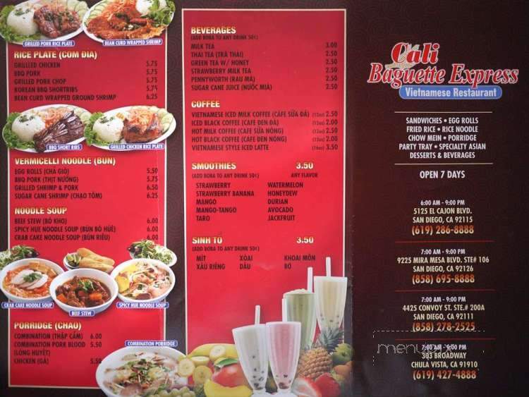 Cali Baguette Express - San Diego, CA menu_pic