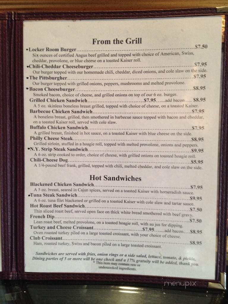 Locker Room Sports Bar & Grill - Charlotte, NC menu_pic