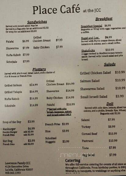 The Place at JCC - La Jolla, CA menu_pic