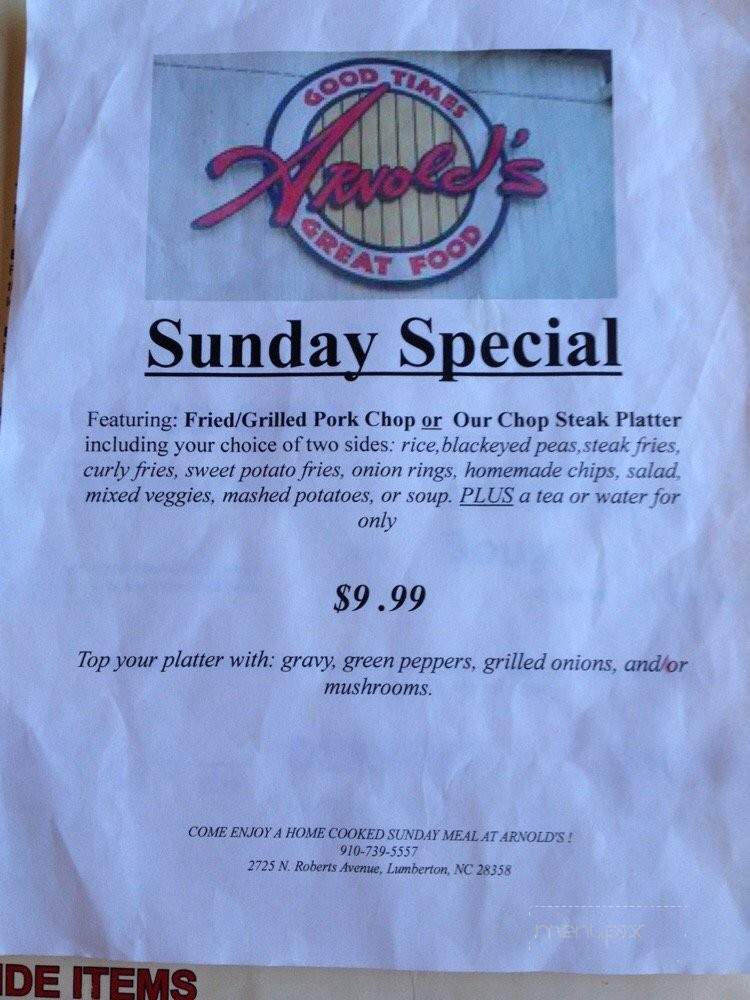 Arnolds-Good Times Great Food - Lumberton, NC menu_pic