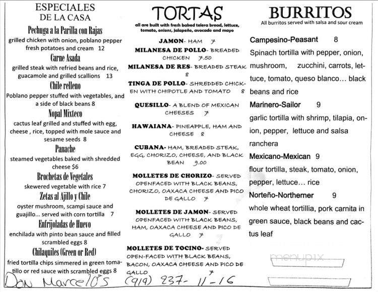 Don Marcelo's - Durham, NC menu_pic