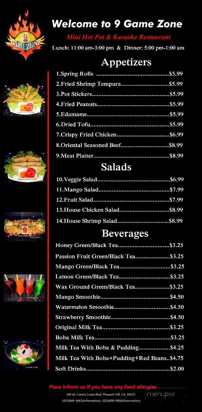 9 Game Zone - Pleasant Hill, CA menu_pic