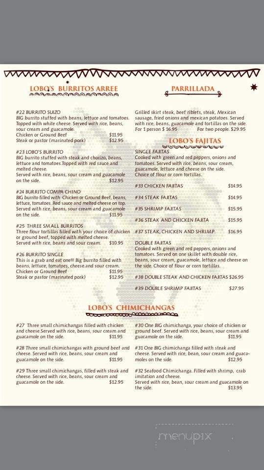 Lobo's Place Mexican - Grafton, WI menu_pic