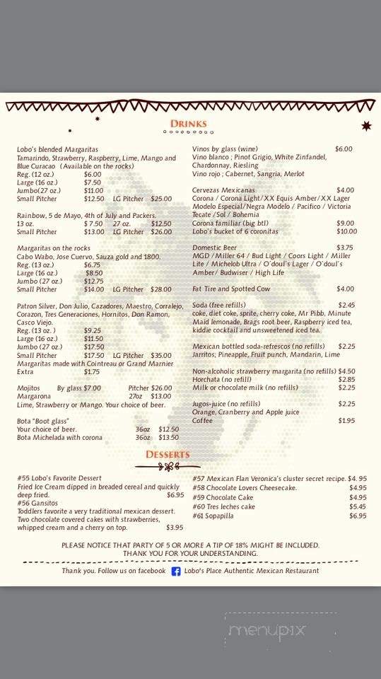 Lobo's Place Mexican - Grafton, WI menu_pic