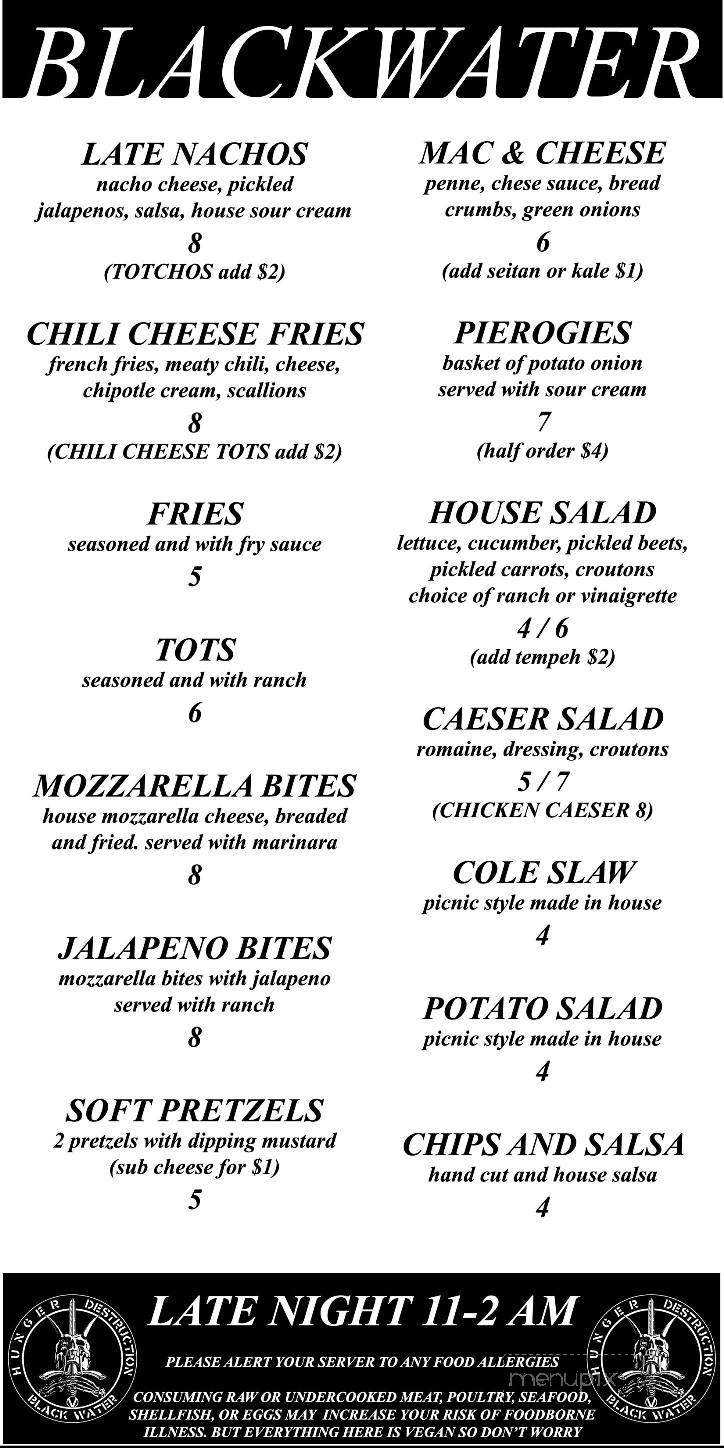 Black Water Bar - Portland, OR menu_pic