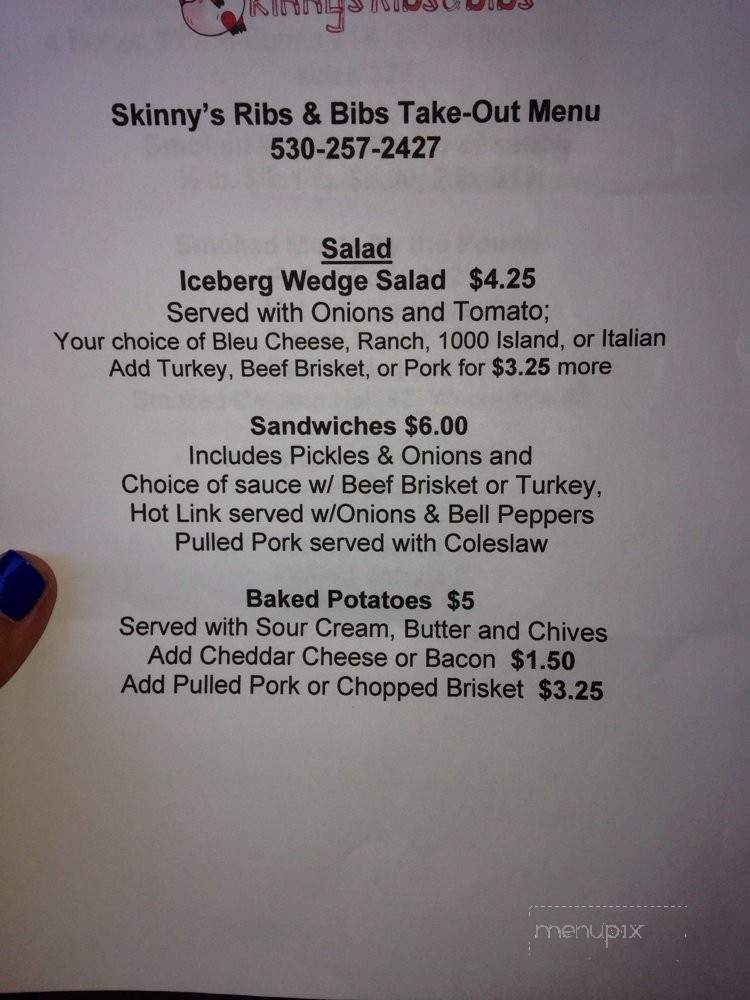 Skinny's Ribs & Bibs - Susanville, CA menu_pic