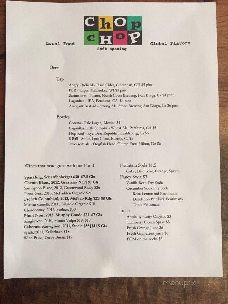 Chop Chop - Ukiah, CA menu_pic