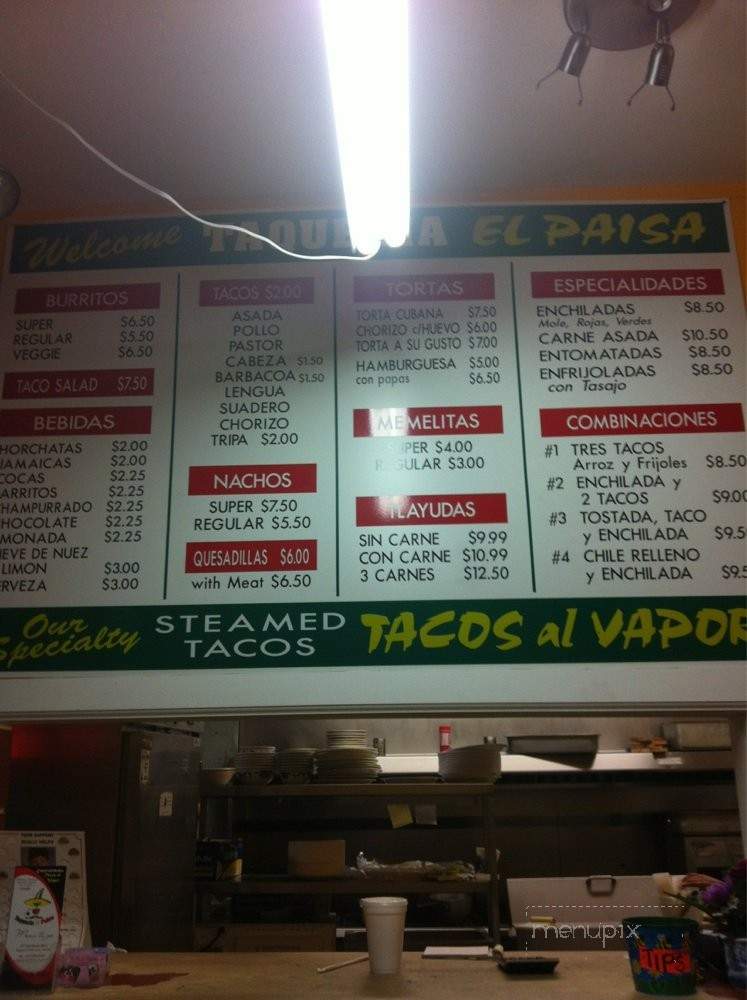 Taqueria El Paisa - Rohnert Park, CA menu_pic