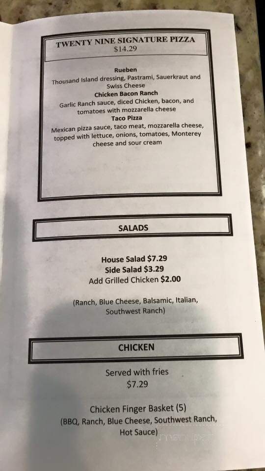 29 Brew Pub - Marion, OH menu_pic
