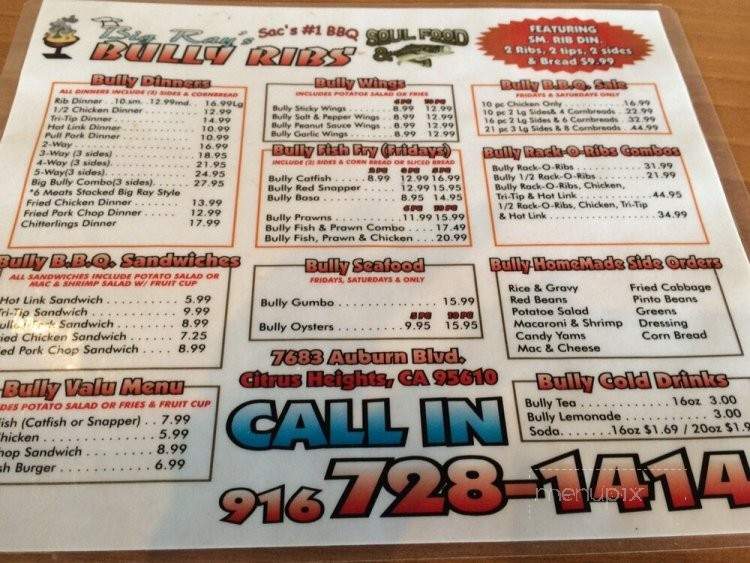 Big Rays Bully Ribs - Citrus Heights, CA menu_pic