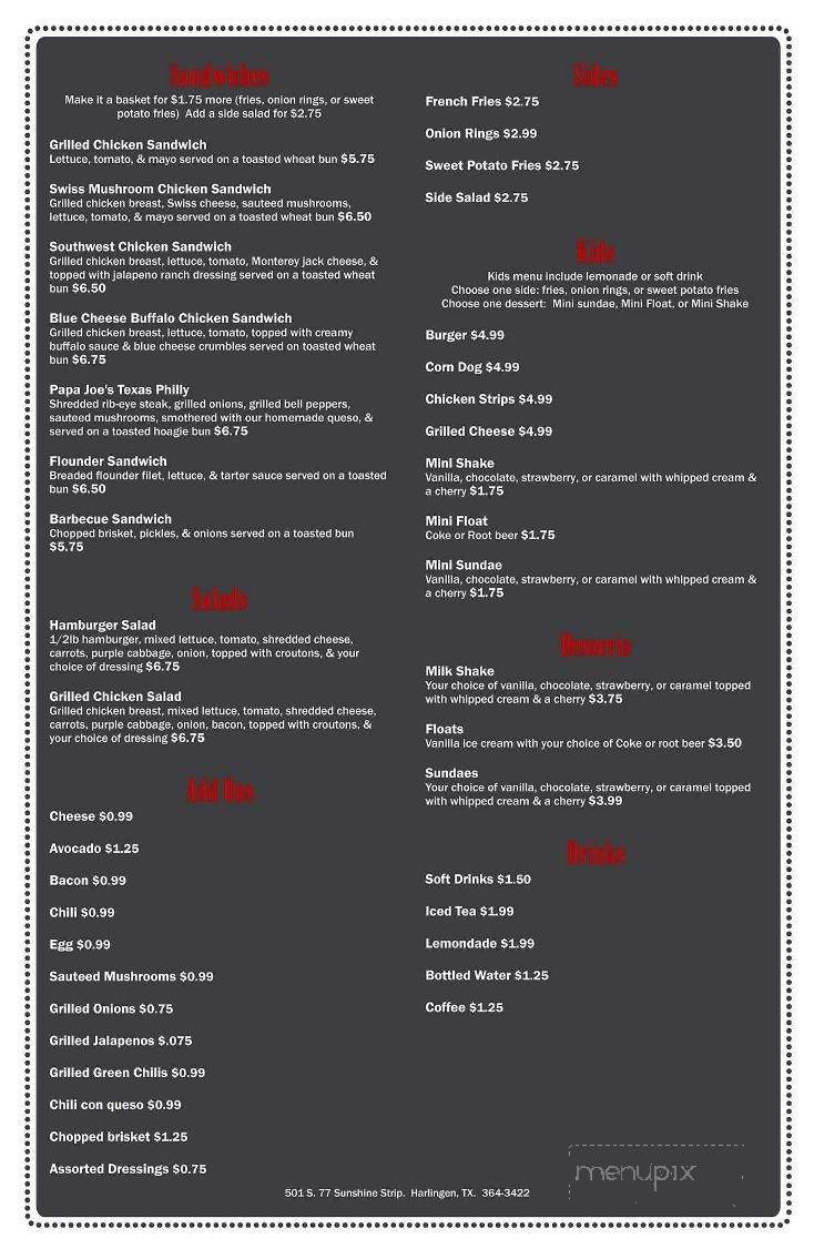 Papa Joe's Burgers & Stuff - Harlingen, TX menu_pic