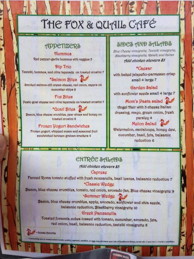 The Fox & Quail Cafe - Chelan, WA menu_pic