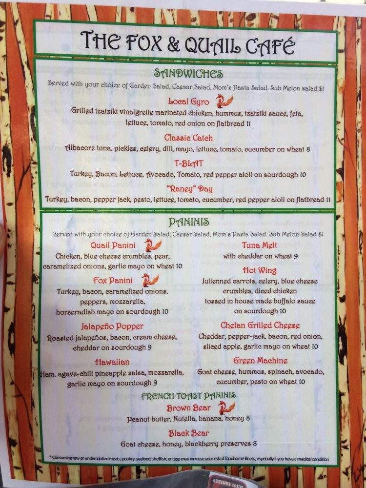The Fox & Quail Cafe - Chelan, WA menu_pic