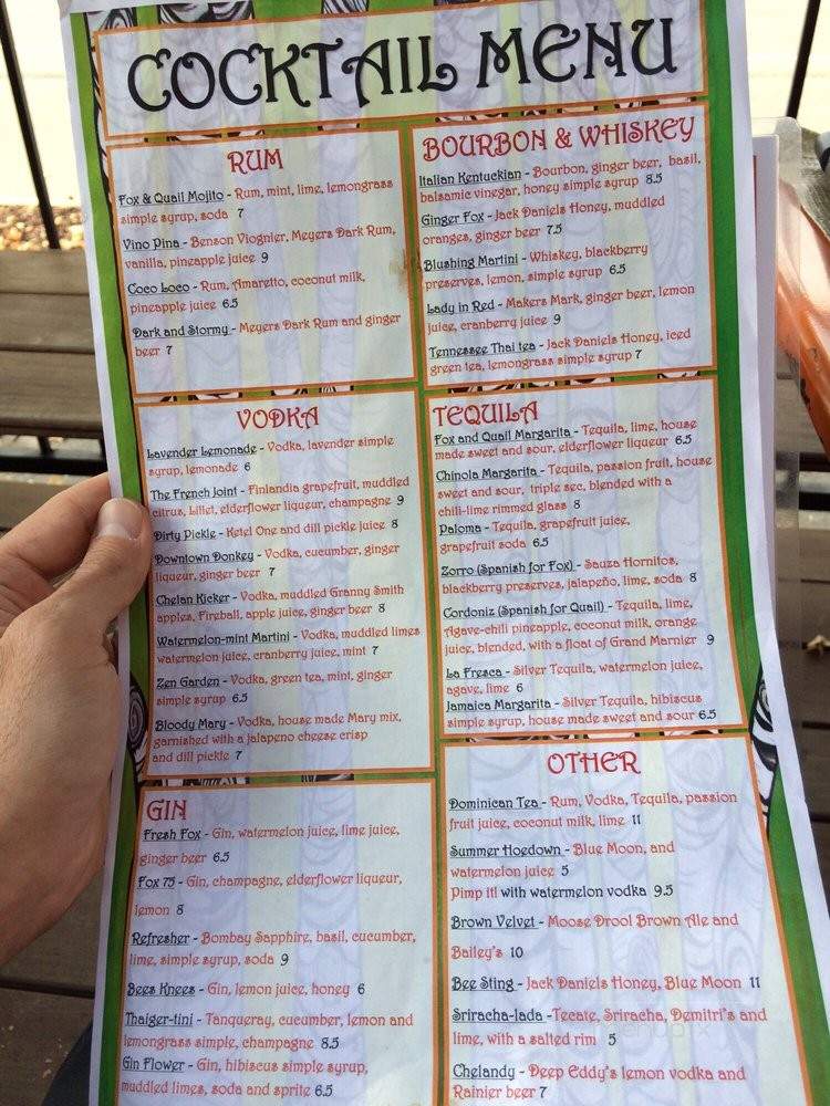 The Fox & Quail Cafe - Chelan, WA menu_pic