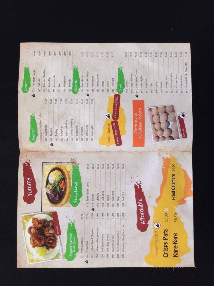 Filipino Bagnet Restaurant & Bakery - Los Angeles, CA menu_pic