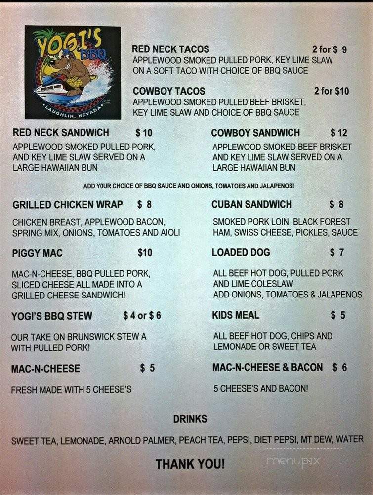 Yogi's Picnic Basket - Laughlin, NV menu_pic