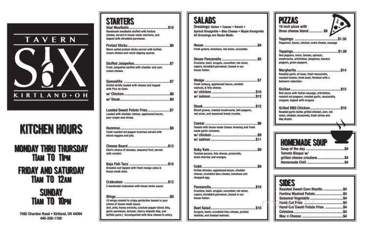 Tavern Six - Kirtland, OH menu_pic