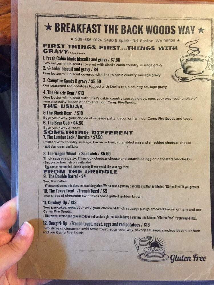 Backwoods Cafe - Easton, WA menu_pic