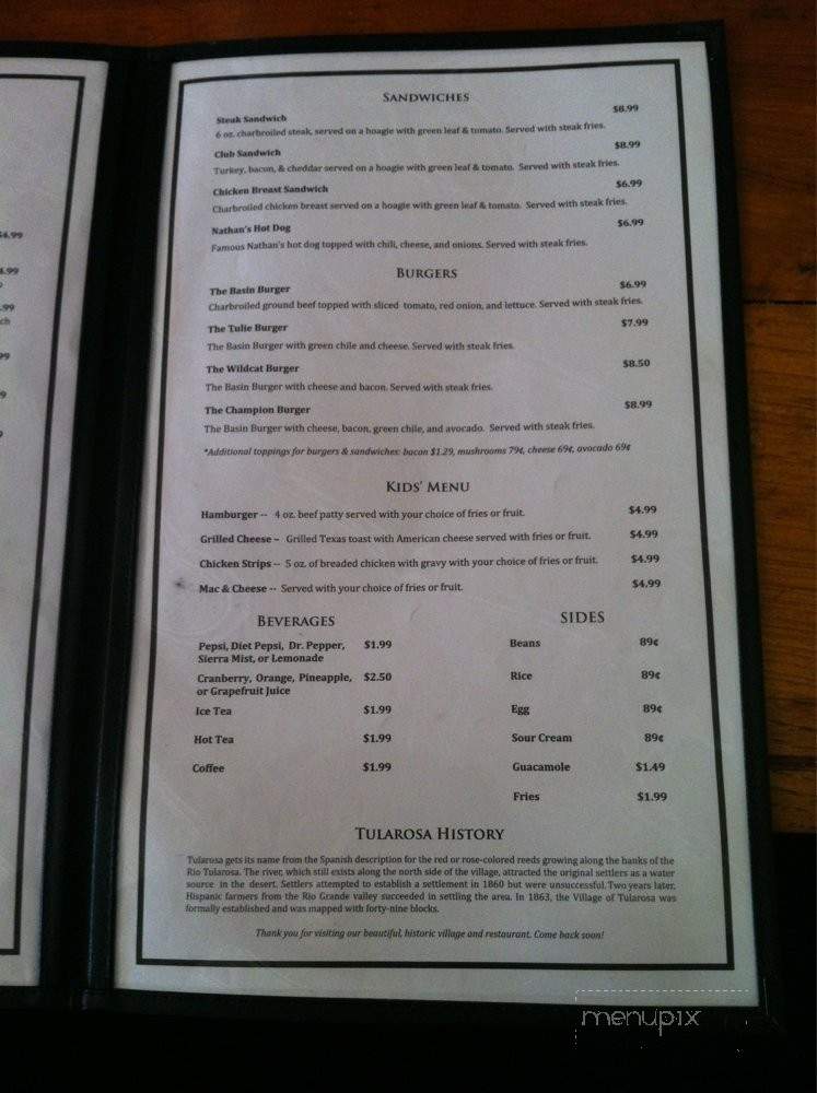 The Tulie Cafe - Tularosa, NM menu_pic