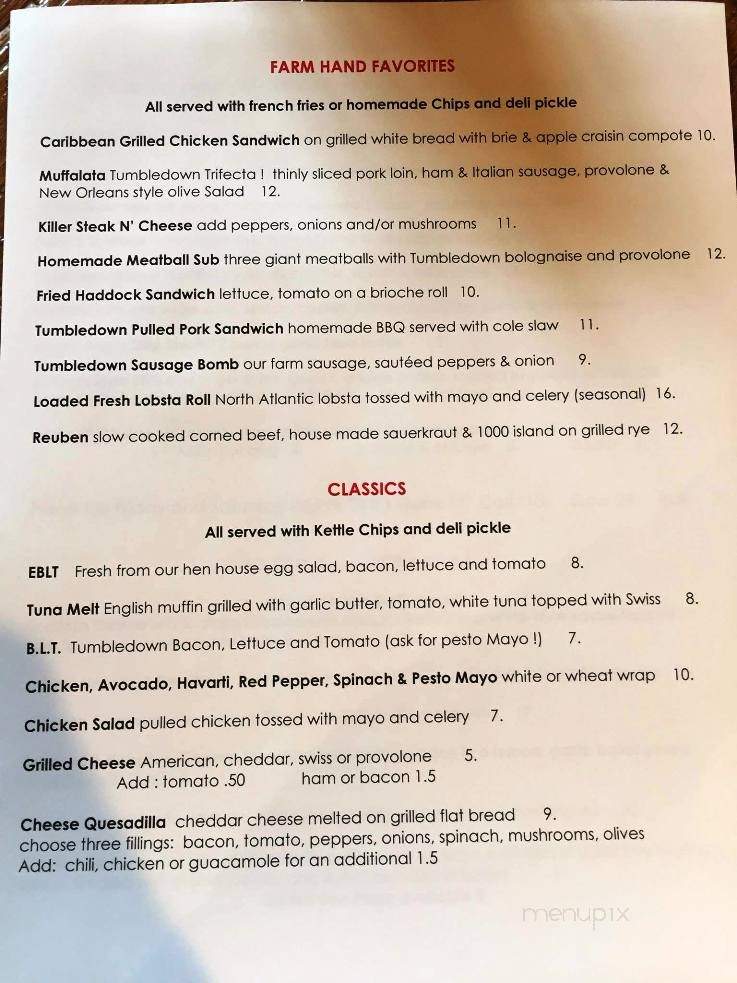 Tumbledown Cafe - Wakefield, NH menu_pic