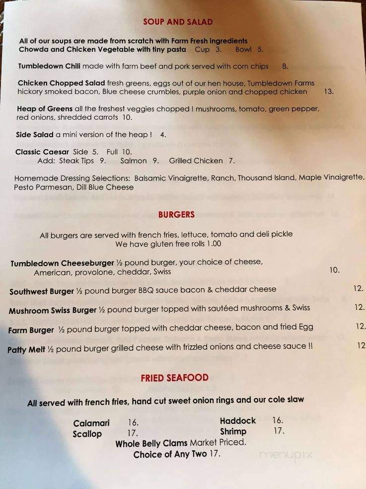 Tumbledown Cafe - Wakefield, NH menu_pic