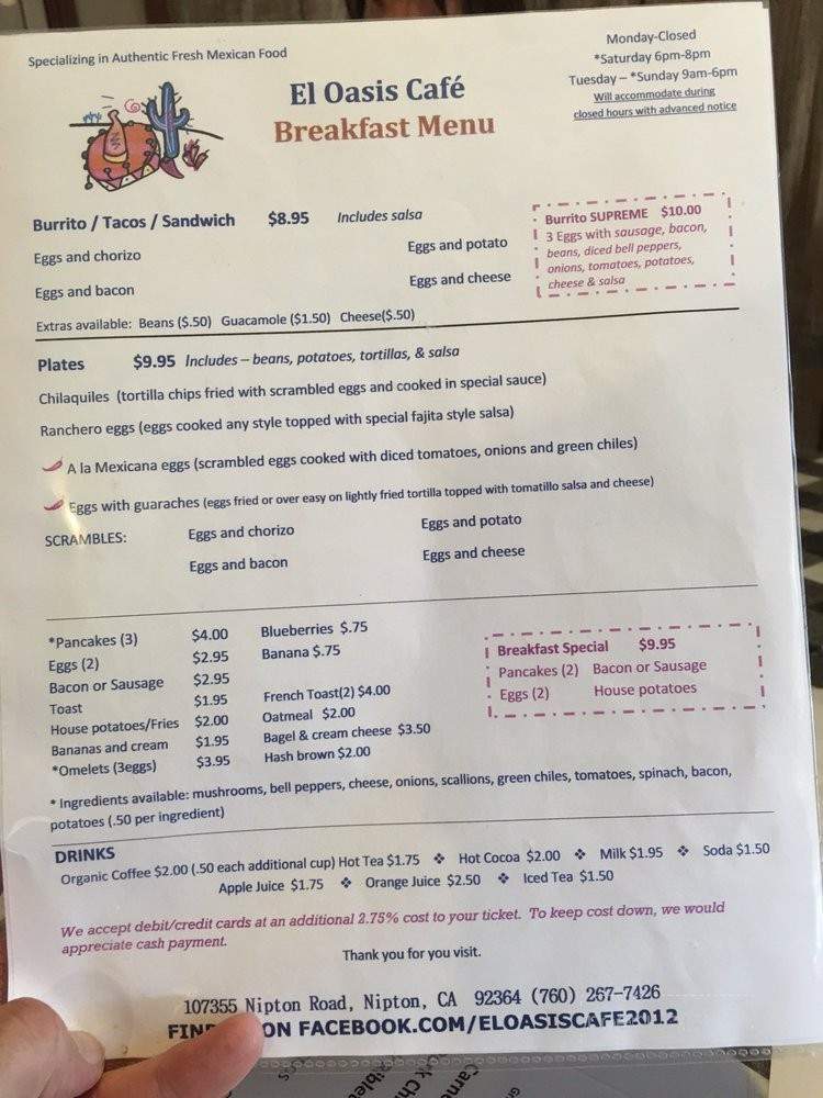 El Oasis Cafe - Nipton, CA menu_pic