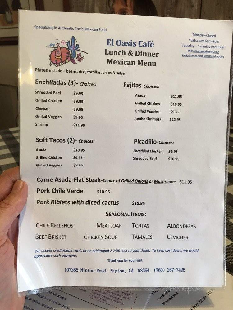 El Oasis Cafe - Nipton, CA menu_pic