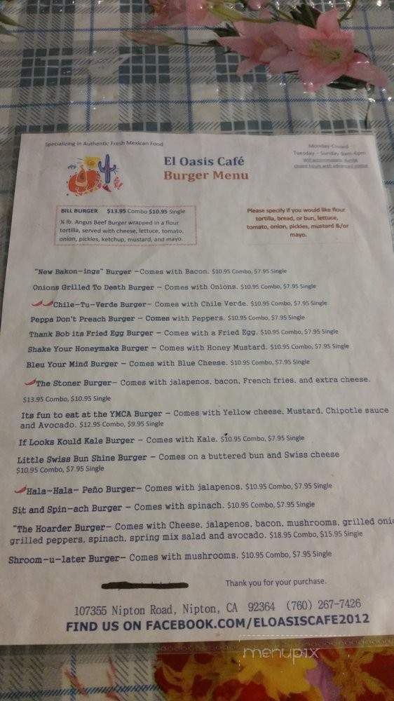 El Oasis Cafe - Nipton, CA menu_pic