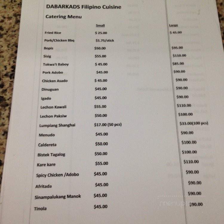 Dabarkads Filipino Cuisine - Oakley, CA menu_pic