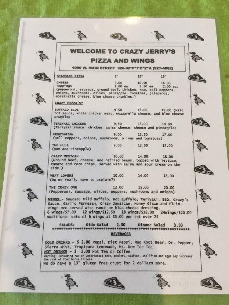 Crazy Jerry's Pizza and Hot Wings - Quartzsite, AZ menu_pic