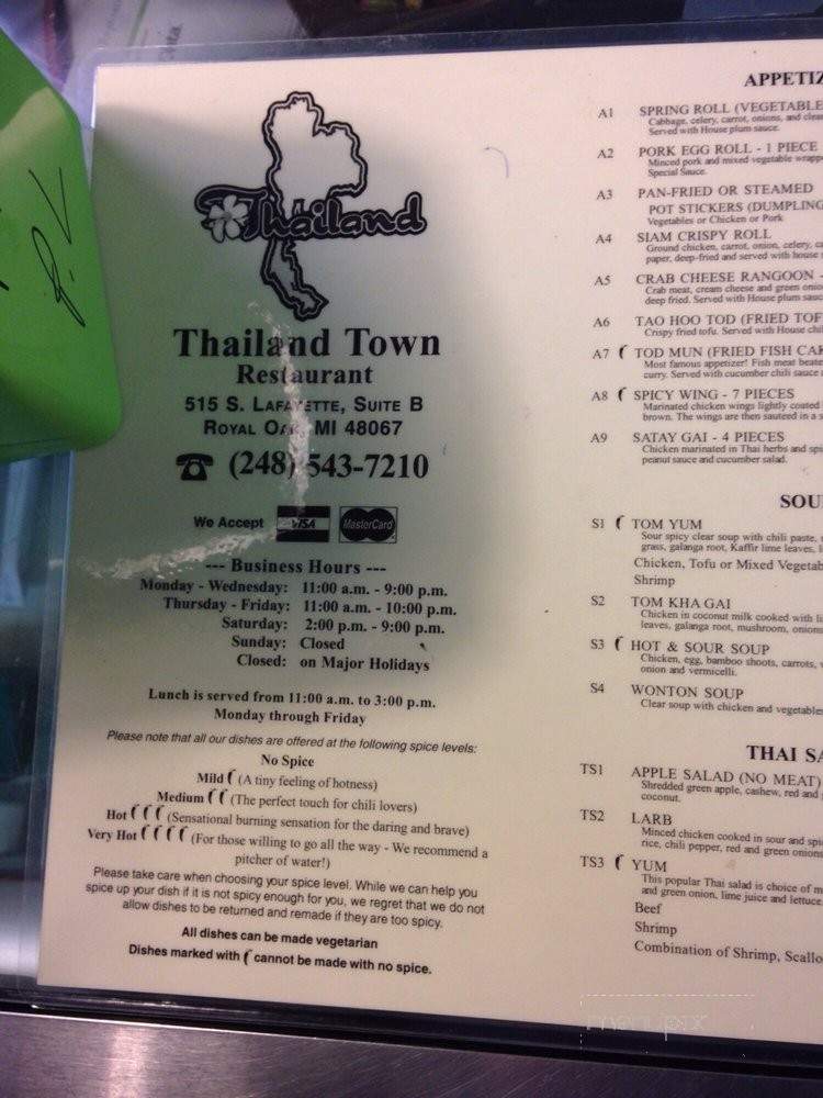 Thailand Town - Royal Oak, MI menu_pic