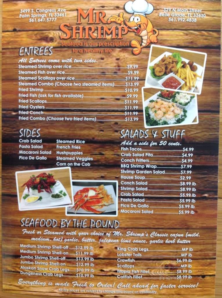 Mr on sale shrimp menu